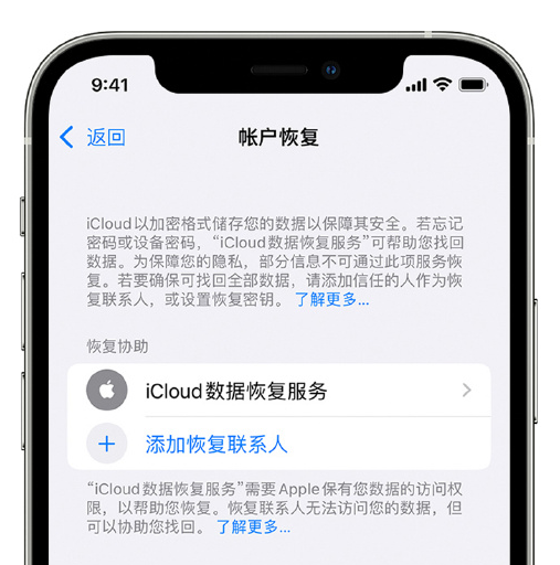 台安苹果手机维修分享在 iPhone 上设置帐户恢复联系人的方法 